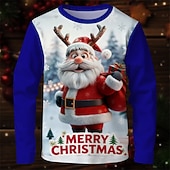 billiga Barnens jultröjor-Jul Pojkar 3D jultomten T-shirt Långärmad Vår Höst Mode Grundläggande Barn 4-12 år Rund hals Utomhus Ledigt Dagligen Normal
