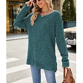 halpa Naisten Yksinkertaiset Paidat-Naisten Pusero Yhtenäinen väri Tyylikäs Vapaa-aika Pitkähihainen Tiukka pyöreä kaula-aukko Tavalliset topit Päivittäin Rypytetty Ruohonvihreä Musta Punastuvan vaaleanpunainen Viini Sininen Kevät