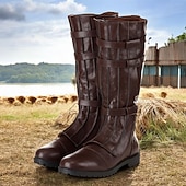 رخيصةأون أحذية ركوب الخيل-حذاء رجالي بني اللون من الجلد الصناعي يصل إلى الركبة - عصري مع تفاصيل رباط، مثالي للأنشطة غير الرسمية والخارجية