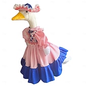 זול תלבושות של אווז במרפסת-תלבושת אווז דשא ורודה וכחולה וינטג' עם כובע, שמלת אווזה במרפסת בסגנון ויקטוריאני מקושטת לאווזי בטון בגודל 24-25 אינץ', קישוט גינה עונתי חיצוני, אווזה לא כלול