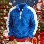 economico Felpa con cappuccio in pile-Per uomo Maglia Felpa in pile Felpa con zip corta Nero Rosa Rosso Blu Marrone Colletto Mao Semplice Patchwork Blocco di colore Sport &amp; Outdoor Casuale Quotidiano Natale Streetwear Cool Inverno
