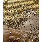 お買い得  フィギュアスケートドレス-フィギュアスケート ドレス 女性用 女の子 アイススケート ドレス イエロー パッチワーク 指穴付き スパンデックス メッシュ 高弾性 訓練 競技大会 スケートウェア クラシック クリスタル・ラインストーン 長袖 アイススケート フィギュアスケート