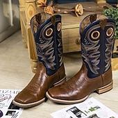 olcso Prémium bőrcsizma-férfi prémium bőr western cowboy csizma – klasszikus barna színű, bonyolult varrással, tökéletes western stílushoz, rodeókhoz és hétköznapi viselethez