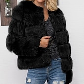 billiga Pälsar och Läder-Dam Vinterkappa Fuskpälskappa Håller värmen Bekväm Beskuren Pälsar och läder Mode Ledigt Slät Semester Gata Ledigt Dagliga kläder Normal Rund halsringning Normal Långärmad Ytterkläder Svart Vit