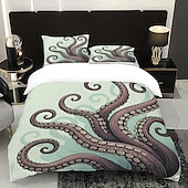 preiswerte Bettbezug-Sets-Unterwasserwelt Seestern &amp;3-teiliges Daunenbettbezug-Set mit Oktopus-Motiv für Queensize-Betten, weicher Bettbezug mit 2 Kissenbezügen – Hotel &amp;Gästezimmerbettwäsche, gemütlich &amp; komfortabel