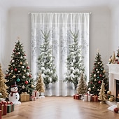 Недорогие Рождественская кухня-Рождественские прозрачные шторы серии 2025, 3D цифровая печать, оконные шторы для гостиной, спальни, праздничное украшение, декор для дома, элегантные праздничные шторные панели