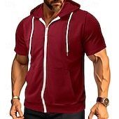 cheap Basic Hoodies-Men's Hoodie Full Zip Hoodie Black Pink Wine Purple Fuchsia Hooded Plain Drawstring Pocket Sports &amp; Outdoor Daily Holiday Polyester Streetwear Basic Casual Summer Spring Clothing Apparel Hoodies