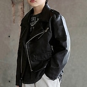 abordables Chaquetas de Cuero para Niños-Niños Chico Chaqueta de cuero negro Chaqueta Ropa de calle Plano Manga Larga Cerrar IMPERMEABLE Paravientos: Abrigo Diario Moda Casual Negro Marrón Primavera Otoño 4-12 años