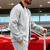 baratos Jaquetas Casuais-Homens jaqueta leve Jaqueta casual Férias Diário Respirável Bolsos Primavera Outono Bloco de cor Moda Clássico Colarinho Chinês Padrão Preto Amarelo Vermelho Azul Marinha Azul Royal Casaco