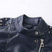 preiswerte Jungen Lederjacken-Kinder Jungen Schwarze Lederjacke Jacke Oberbekleidung Einfach Langarm Reißverschluss WASSERDICHT Winddicht Mantel Täglich Mode Lässig Schwarz Frühling Herbst 4-12 Jahre