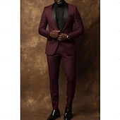 economico Abiti casual-Uomo Abiti da lavoro Casuale Feste Nero Borgogna Primavera, Autunno, Inverno, Estate Tuta Bavero sciallato Formale Tinta unita Vestibilità standard 2 pezzi Monopetto a un bottone