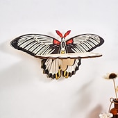 お買い得  彫刻-1個のクリエイティブでシンプルな壁掛けストライプの蝶型ディスプレイスタンド、釘なし、カラフルなクリエイティブな蝶型の壁飾り吊り下げピース組み立て木製手工芸品吊り下げ装飾