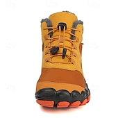 billiga Vinter- och snöstövlar-Orange och bruna vattentäta vandringskängor för män med pälsfoder – slitstarka och snygga skor för julens utomhusäventyr och vintervandringar