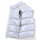 economico Gilet Puffer da Uomo-Per uomo Gilet imbottito Gilet Vacanza Quotidiano Data Moda Casual Autunno Inverno Tasca Poliestere Caldo Confortevole Tinta unica Cerniera Collo alla coreana Vestibilità regolare Nero Bianco Caffè