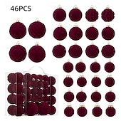 baratos Ornamentos-Conjunto de 46 enfeites de Natal em veludo para árvore de Natal, com bolas flocadas e inquebráveis, com laço para decoração natalina. Disponível em 3 tamanhos: 4/6/8 cm.