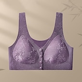 baratos Sutiãs esportivos &amp; coletes-Mulheres Sutiã com fecho frontal Roupa-Interior Conforto Liberdade Total Sem Fio Cor Sólida / Simples Esporte Roupas Esportivas Roxo Profundo Preto Academia Pilates Zumba