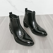 ieftine Cizme de îmbrăcăminte-Ghete bărbătești negre din piele ecologică, cu fermoar și detalii cu cuie – încălțăminte elegantă și confortabilă pentru petreceri de iarnă și întâlniri casual