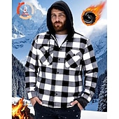 olcso flanel ingek-Férfi Shacket Ingkabát Téli kabát Kockás Vakáció Hétköznapi viselet Kék Hosszú ujj Kapucni Ősz Tél Ruházat Elülső zseb