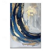 economico Quadri astratti-dipinto a olio fatto a mano su tela, decorazione artistica da parete astratta blu dorato per la casa, soggiorno, camera da letto, decorazione con cornice allungata, dipinto appeso/dipinto arrotolato
