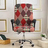 abordables Funda navideña-Fundas navideñas para sillas y taburetes de oficina, fundas elásticas de poliéster con estampado geométrico para la decoración navideña del hogar.