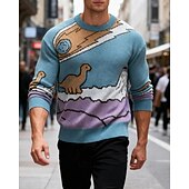billige genser for menn-Herre Pullover genser Strikket genser Riflet Strikke Vanlige topper Strikket Dinosaur Crew-hals Mote Grunnleggende Feriereise Dagligdagstøy Klær Høst Vinter Lyseblå S M L