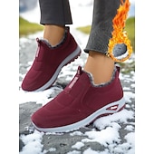  Damesko i burgunderfarget slip-on-mønster med fuskepelskant, koselige støvletter for kaldt vær, perfekte til jul, julehandel og uformelle dager