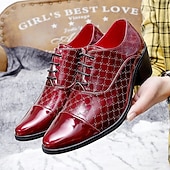 abordables Zapatos Oxford-Zapatos de vestir para hombre de piel sintética roja con detalle de tachuelas: elegantes zapatos de fiesta de Navidad para hombre.
