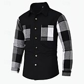 ieftine cămăși de flanel-Bărbați Shacket Jachetă cămașă Jachete Iarnă Plisat Vacanță Purtare Zilnică Negru Albastru celest Manșon Lung Rever Toamnă Iarnă Îmbrăcăminte Buzunar frontal