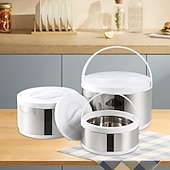 economico Set da Cucina-Contenitore termico per alimenti in acciaio inossidabile da 3 pezzi, contenitore termico portatile a prova di perdite per zuppa da viaggio, campeggio all&#039;aperto, bianco