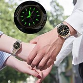 ieftine Ceasuri Quartz-Două ceasuri noi și la modă cu cuarț pentru cupluri - carcasă din oțel inoxidabil, rezistență la apă IPX7, calendar dublu luminescent, dată și afișaj duminică/luni, curea din aliaj - cadou ideal