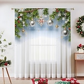 Недорогие Рождественская кухня-Рождественские прозрачные шторы серии 2025, 3D цифровая печать, оконные шторы для гостиной, спальни, праздничное украшение, декор для дома, элегантные праздничные шторные панели