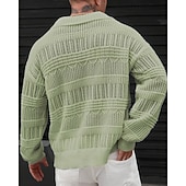 preiswerte Herrenpullover-Herren Pullover Strickpullover Gerippt Stricken Normale Oberteile Gestrickt Einfach Revers Mode Basic Urlaub Alltagskleidung Bekleidung Herbst Winter Blau Grün S M L