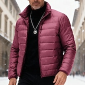 baratos Blusões e Parkas para Homem-Homens Casaco de inverno Baixa Casaco puffer Jaqueta acolchoada Bolsos 50% de pato branco Férias Roupa Diária Encontro Padrão Moda Casual Confortável Térmico / Quente Outono Inverno Cor Sólida