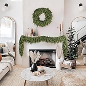 olcso Koszorúk, Girlandok és Díszek-karácsonyi cédrus girland valósághű, puha vastagságú fenyővel, műzöld műcédrus fenyő girland kandallópárkányhoz beltéri és kültéri ünnepi parti lakberendezéshez