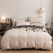 お買い得  羽毛布団カバーセット-3D刺繍の花柄寝具セット、ウォッシュドコットン4点セット、韓国風北欧風ベッドシーツセット、日本のミニマリスト風シンプル3点キルトカバーセット