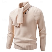 baratos suéter pulôver masculino-Homens Suéter Pulôver suéter Estriado Tricotar Tops regulares Conversível Tricotado Tecido Xaile Roupa de Malha Moderna Casual Roupa Diária Roupa Outono Inverno Preto Branco M L XL