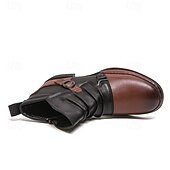 baratos Botas de trabalho-Botas masculinas de couro sintético bicolor, pretas e marrons, com tira de fivela lateral e design de gáspea dobrada, botas vintage feitas à mão para amantes da moda retrô