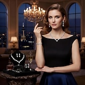 economico Collana da donna-elegante set di gioielli in argento con strass: collana, bracciale e orecchini pendenti in cristallo scintillante per donna