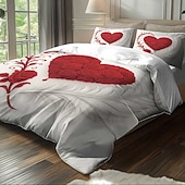 cheap Duvet Cover Sets-Heart Rose Print 3-Piece Down Duvet Cover Set for Large Bed, Soft Short Fluffy Comforter Cover with 2 Pillowcases – Hotel &amp; Guest Room Bedding, Cozy &amp; Comfortable