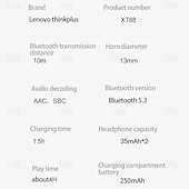 levne TWS Pravá bezdrátová sluchátka-Lenovo XT88 True Wireless sluchátka TWS Bluetooth 5.3, ergonomický design, hluboké basy, do uší, pro Apple, Samsung, Huawei, Xiaomi, Mi, běh, každodenní použití, cestování, mobilní telefon, auto,