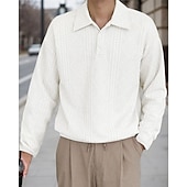 رخيصةأون قميص بولو كلاسيكي للرجال-رجالي قميص الجولف قمصان بولو الجولف عمل فضفاض Lapel كم طويل أساسي الحديث سهل قماش الجاكار Buttons الربيع الخريف عادي أبيض قميص الجولف