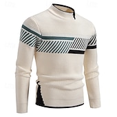 abordables suéter de los hombres-Hombre Suéter de punto Estriado Tejer Tops regulares De Punto Raya Cuello Barco Moda Básico Vacaciones Ropa Cotidiana Ropa Otoño Invierno Negro Blanco S M L