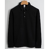 abordables Tapas-Men's Hiking top Polo Shirt Cotton Shirt Long Sleeve Turndown Top Outdoor Thermal Warm Winter Autumn / Fall Polyester Black White Dark Blue Gym Workout Traveling