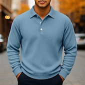economico Polo classica da uomo-Per uomo Polo Camicia di Velluto a Coste Casuale Sportivo Bavero Manica Lunga Moda Essenziale Tinta unica Testurizzato Bottoni Caldo Autunno Primavera &amp; Autunno Vestibilità regolare Blu Blu scuro