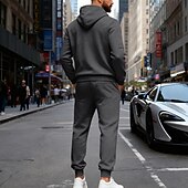 preiswerte Tute basic-Men's Tracksuit Outfit Set Hoodies Set Hoodie Outdoor Daily Sports Drawstring Zip Up Pocket Plain Black Navy Blue Brown Polyester Activewear Fashion Streetwear Fall