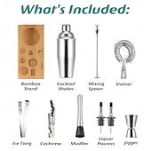 economico Set da Cucina-Set shaker per cocktail da 10 pezzi con supporto in bambù - kit da barman per mixologia