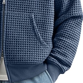 baratos hoodies básicos dos homens-Homens Moletom Full Zip Hoodie Moletons Waffle Adamascado Branco Vermelho Azul Marinha Verde Escuro Com Capuz Tecido Zíper Textura Desportos e Ar livre Casual Diário Roupa de rua Legal Roupa de