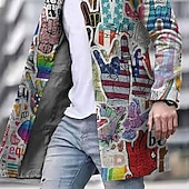 economico cappotto leggero da uomo-Per uomo Graffiti Bandiera Nazionale Cappotto Invernale Cappotto Caldo Confortevole Traspirante Moda Streetwear Affari Lavoro Abbigliamento da lavoro Uscire Tasca Stampato Autunno &amp; Inverno Collo