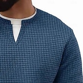 economico T-shirt in maglia waffle-Per uomo Maglietta Waffle Maglietta Manica Lunga Girocollo Scollo a V Primavera Autunno Inverno Elegante Caldo Vacanza Finto due pezzi Allenamento All&#039;aperto Casa Nero Verde chiaro Blu chiaro