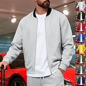 baratos Jaquetas Casuais-Homens jaqueta leve Jaqueta casual Férias Diário Respirável Bolsos Primavera Outono Bloco de cor Moda Clássico Colarinho Chinês Padrão Preto Amarelo Vermelho Azul Marinha Azul Royal Casaco